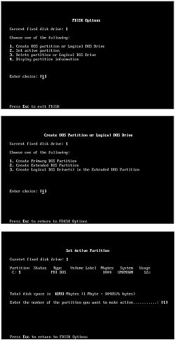 Fdisk DOS screens